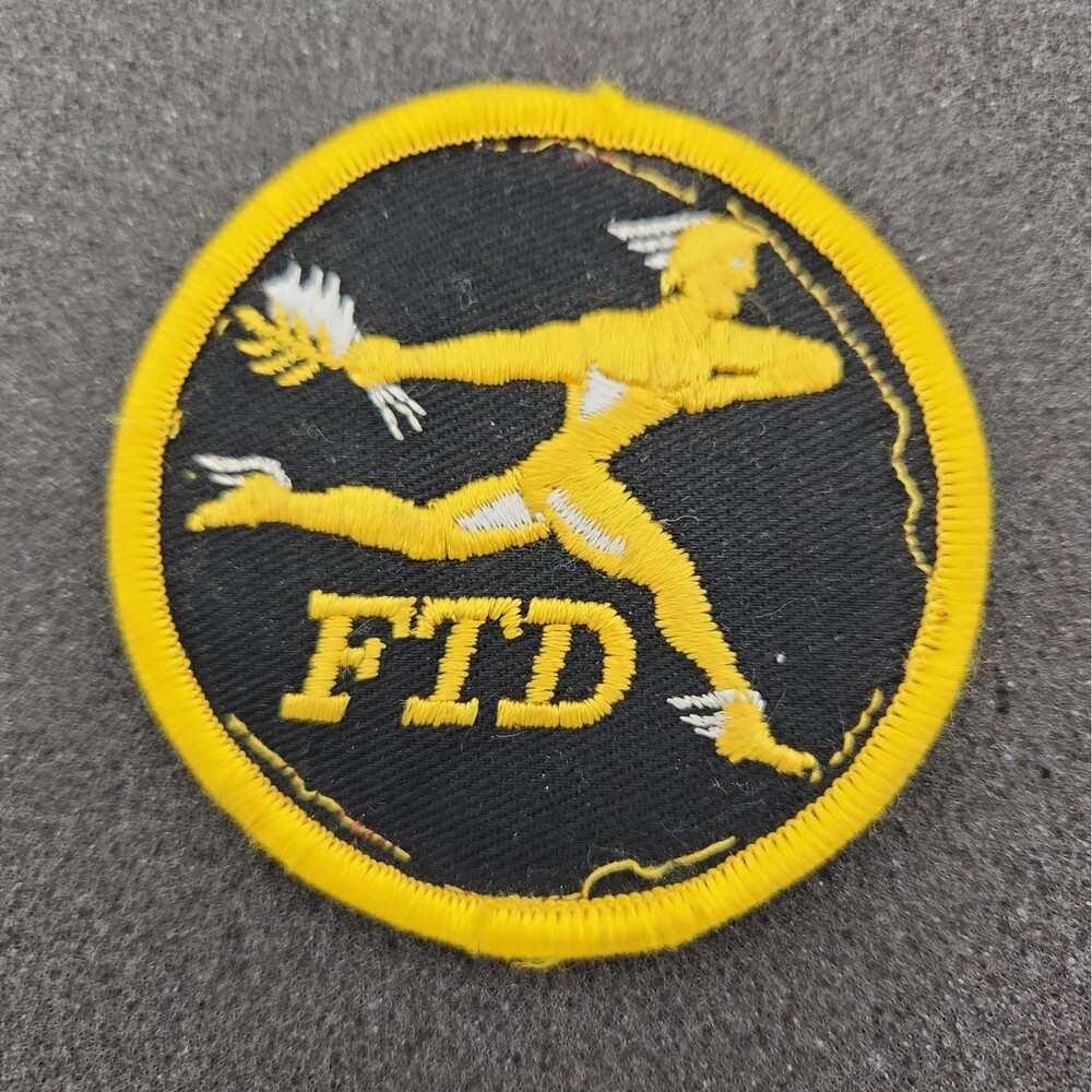 Patch FTD Florists Transworld Delivery Mercury Man Embroidered Sew On Iron VTG